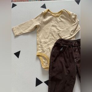 Little Rebels|Baby gender neutral outfit,brown cargo pants & stripe bodysuit•••